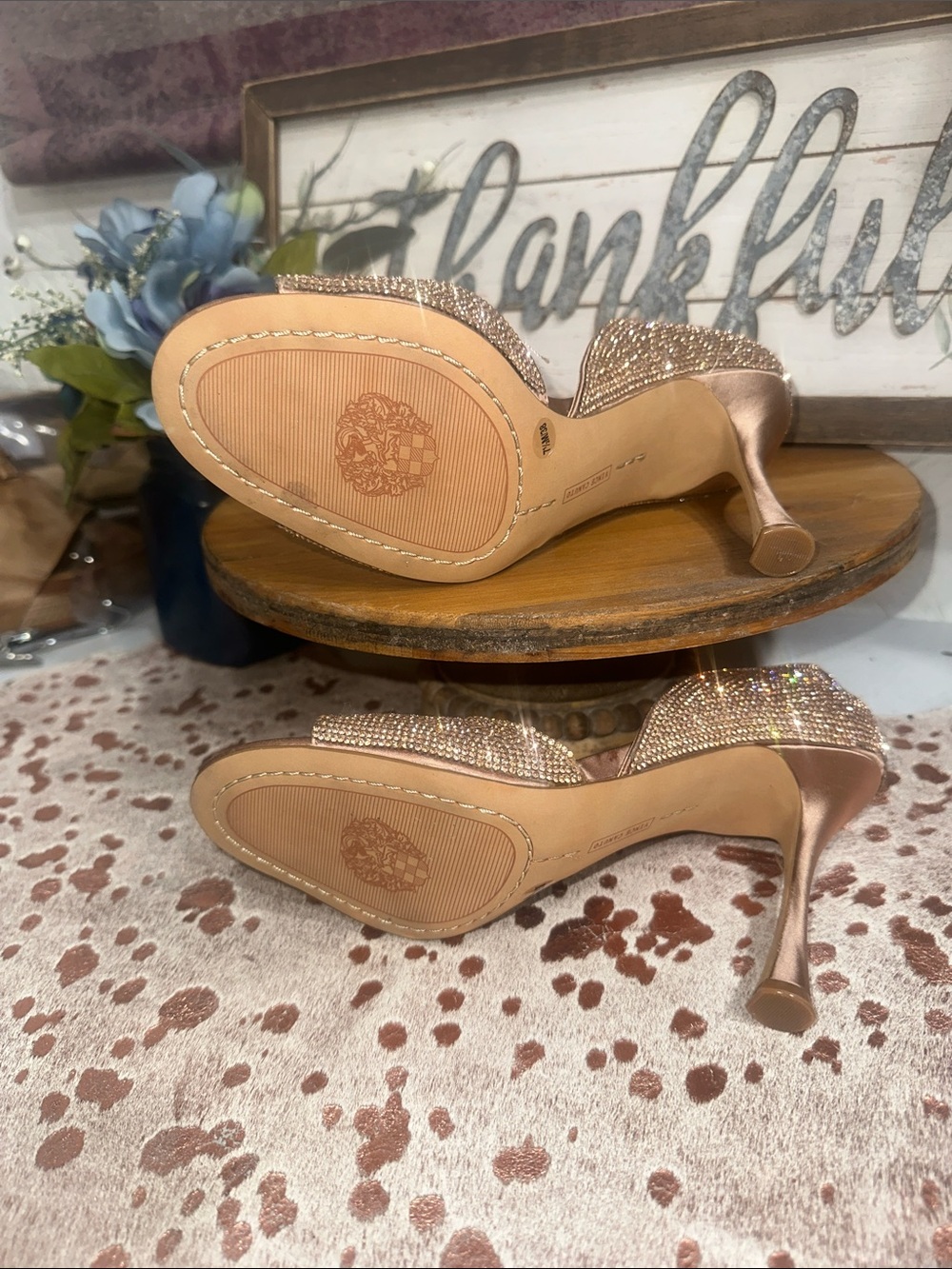 NWOT Vince Camuto Rose Gold Crystal Open-Toe Heels - Picture 7 of 8